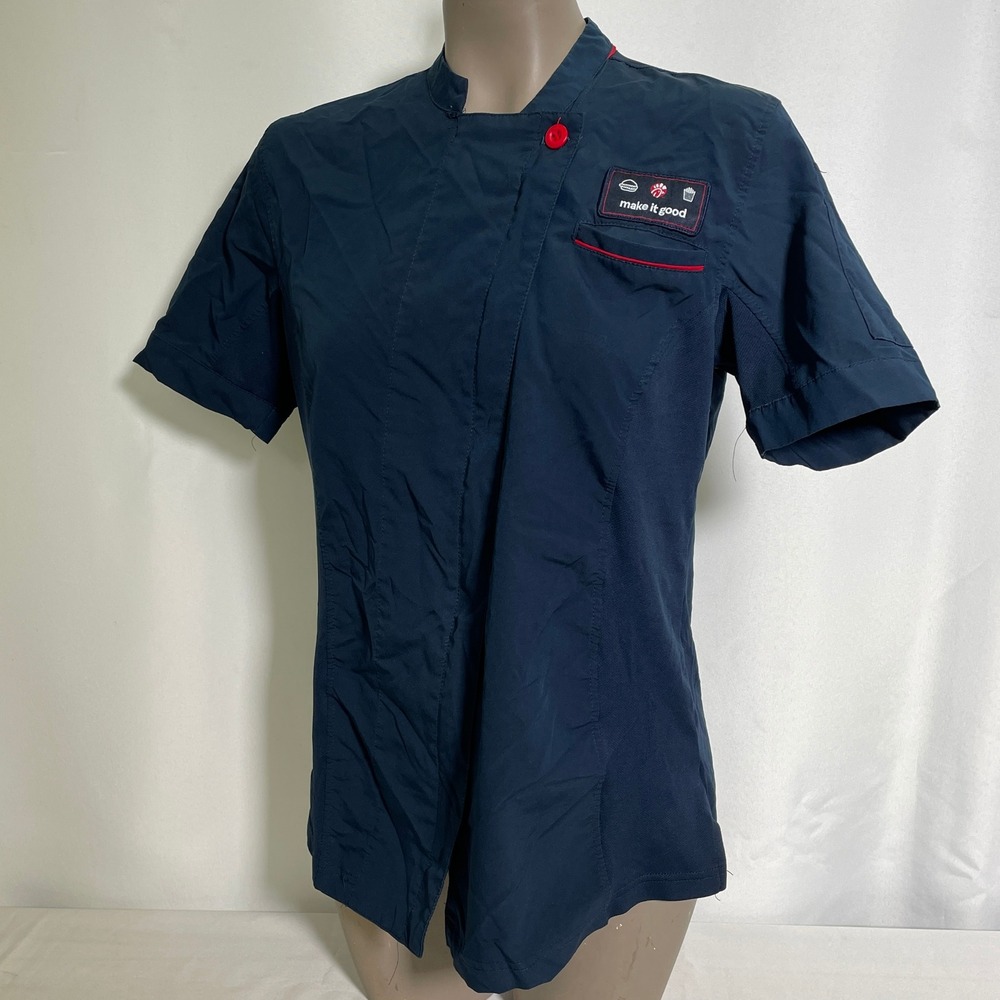Chick-fil-A Team Style Oobe Navy Blue Red Stripe Uniform Work Shirt Women's XS